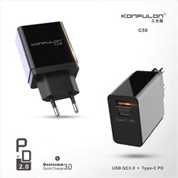 СЗУ Konfulon C59 1 USB + Type C (4.2 мАч) QC3.0 (быстрая зарядка) 109701